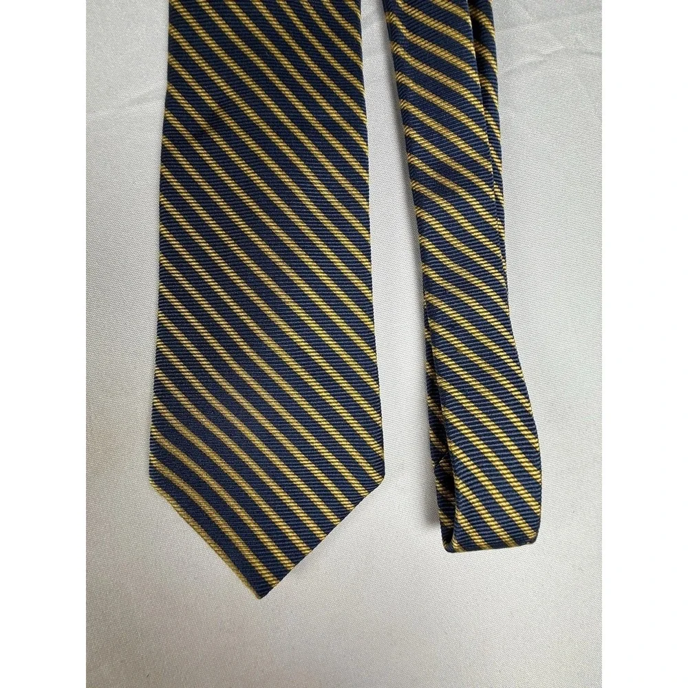 Brooks Brothers Makers Gold‎ Blue  Horizontal Stripe Tie 100% Silk Made in USA